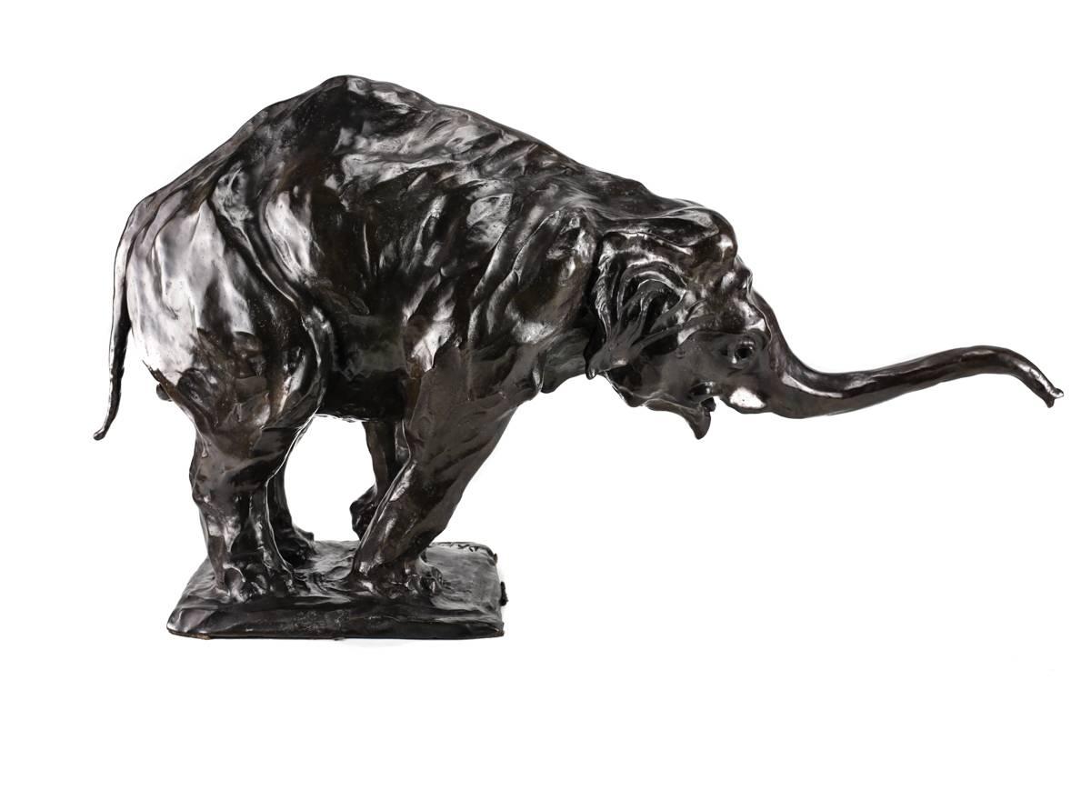An impressive bronze sculpture depicting an elephant raising and seemingly blowing his trunk by French artist Jose Maria David. The sculpture is finished with an even and rich brown patina. 

Signed David, EA 1/4 and bearing the Oceane Foundry