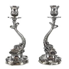 Pair of Italian Sterling Dolphin Candlesticks by Pradella Ilario for Bucellati