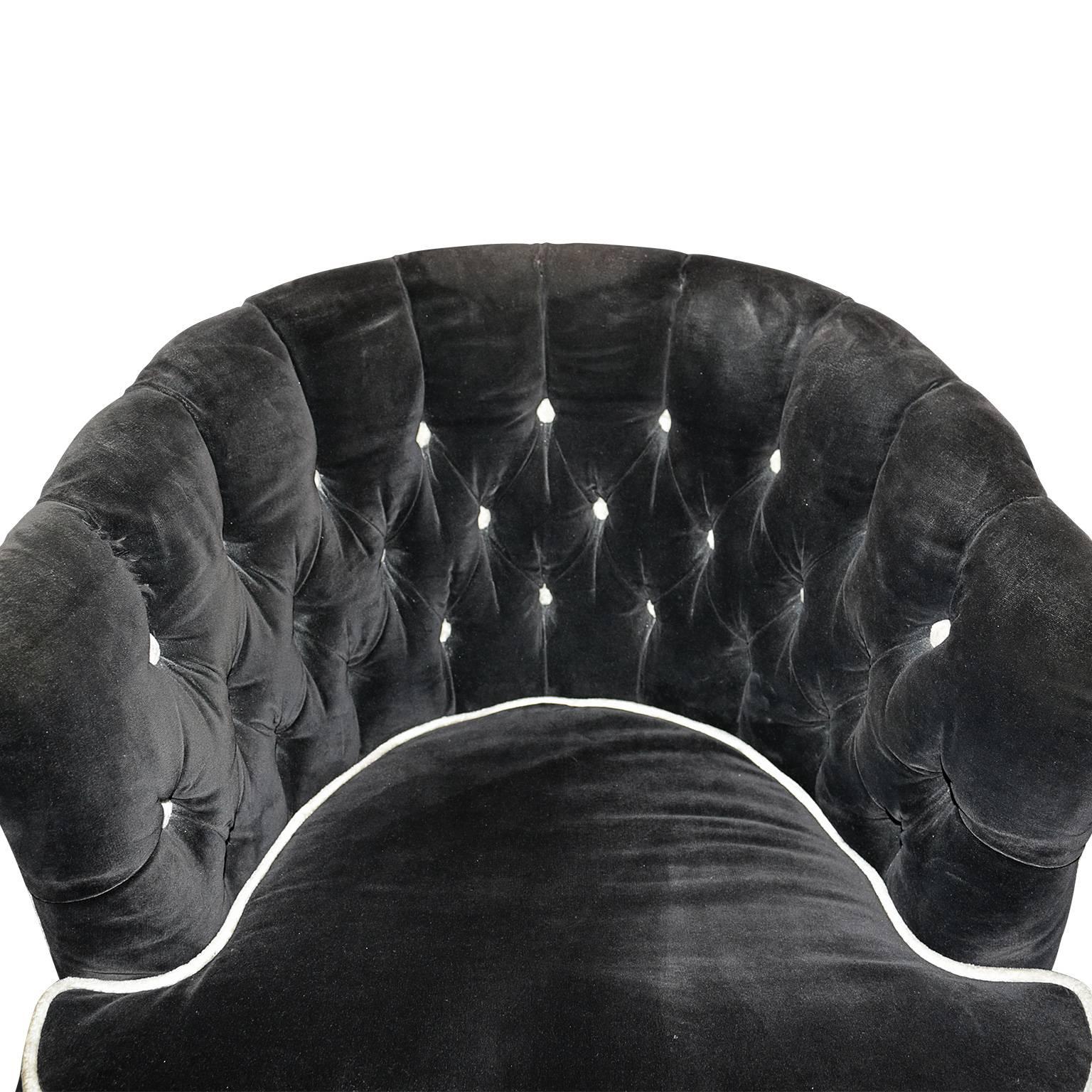 Pair of Soft Cushion Black Pouf Club Chairs In Excellent Condition In Pasadena, CA