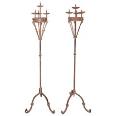 Pair of Early 19th Century Spanish Forged Iron Candleholders