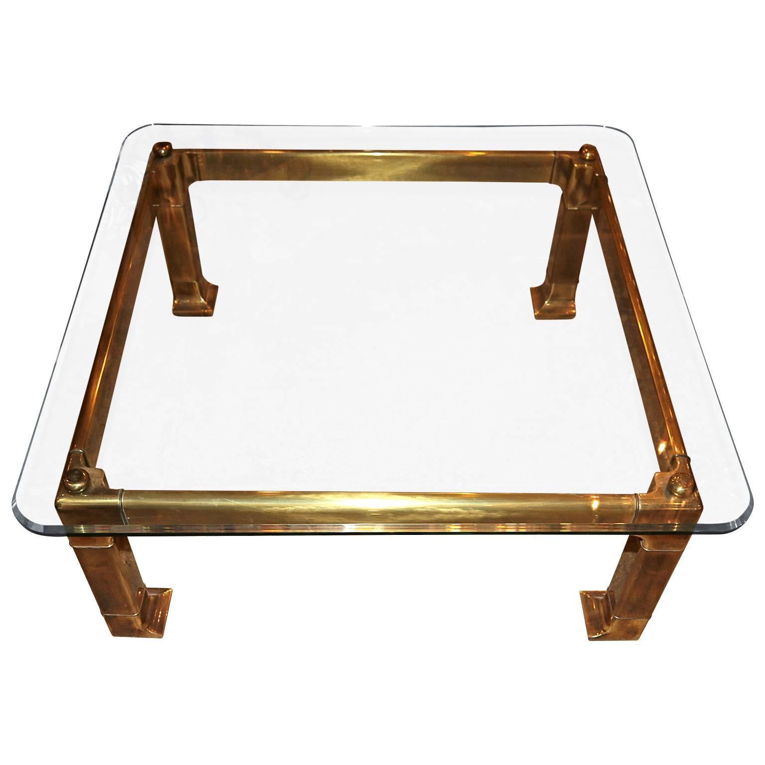1970s Mastercraft Brass and Beveled Glass Coffee Table