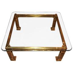 1970s Mastercraft Brass and Beveled Glass Coffee Table