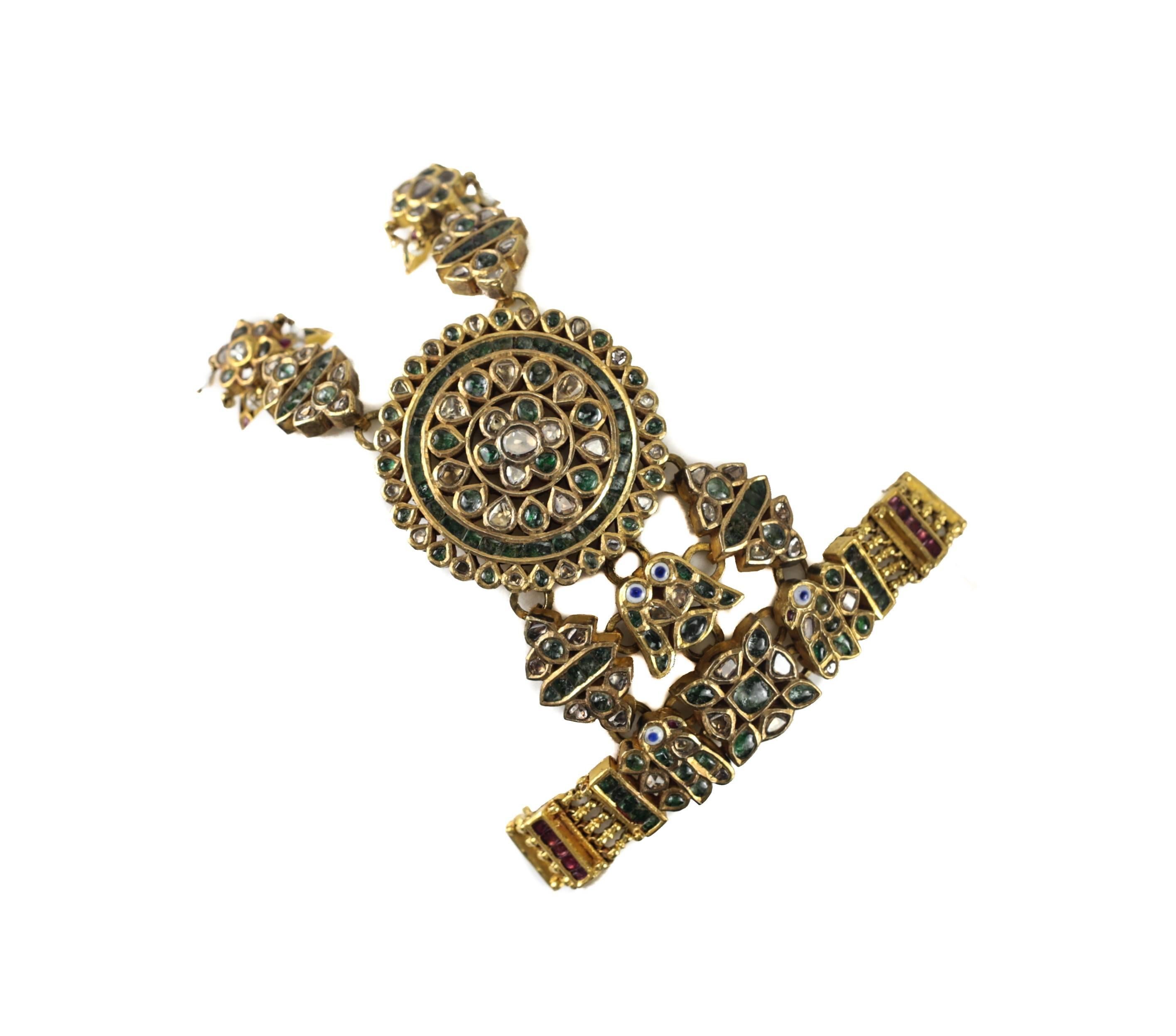 Indian Mughal 20-Karat Emerald Set Combination Bracelet and Rings