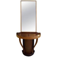 Osvaldo Borsani Art Deco Mixed Wood Console and Mirror