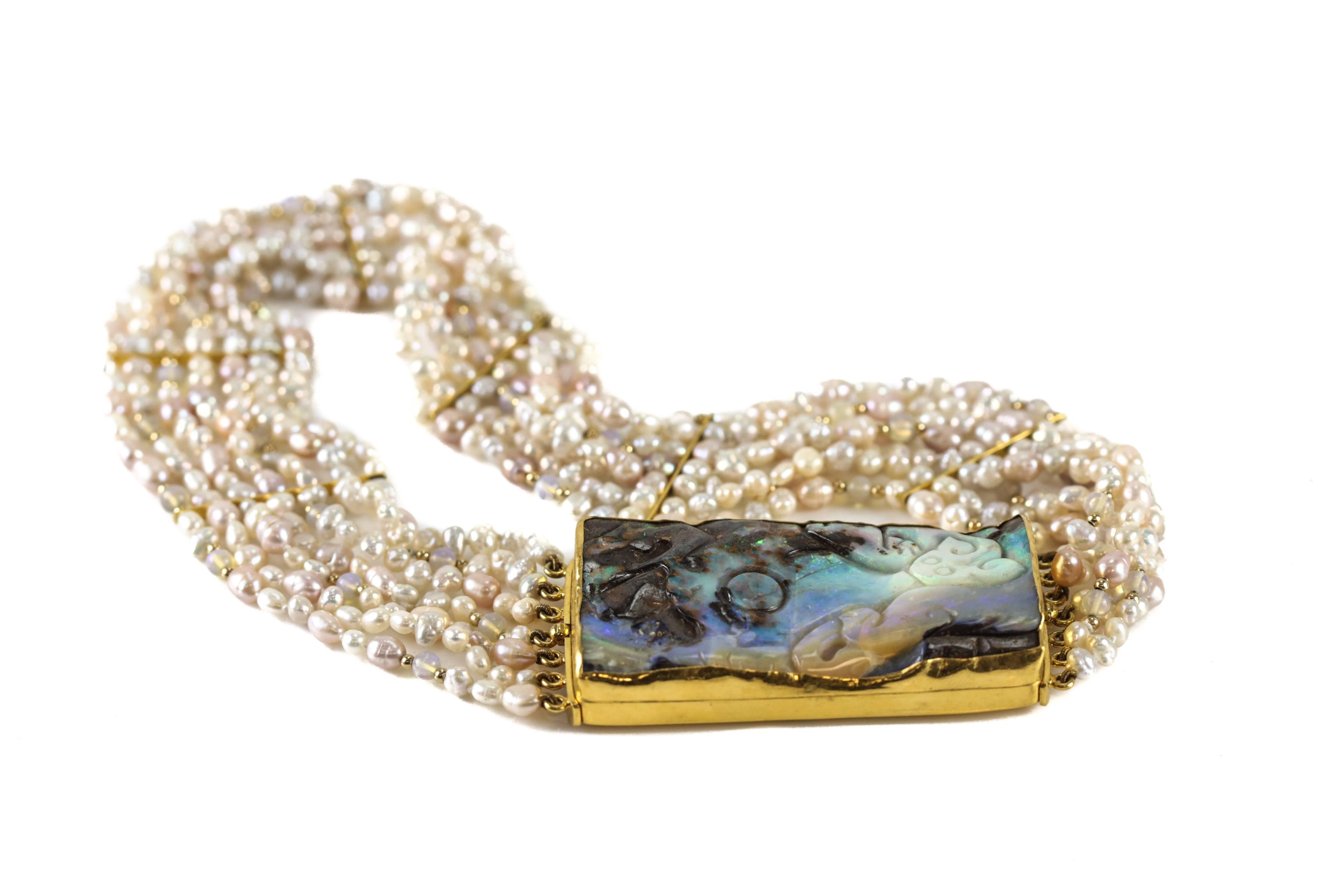 American Opal Pearl and 24-Karat Gold Choker by Harry Fireside For Sale