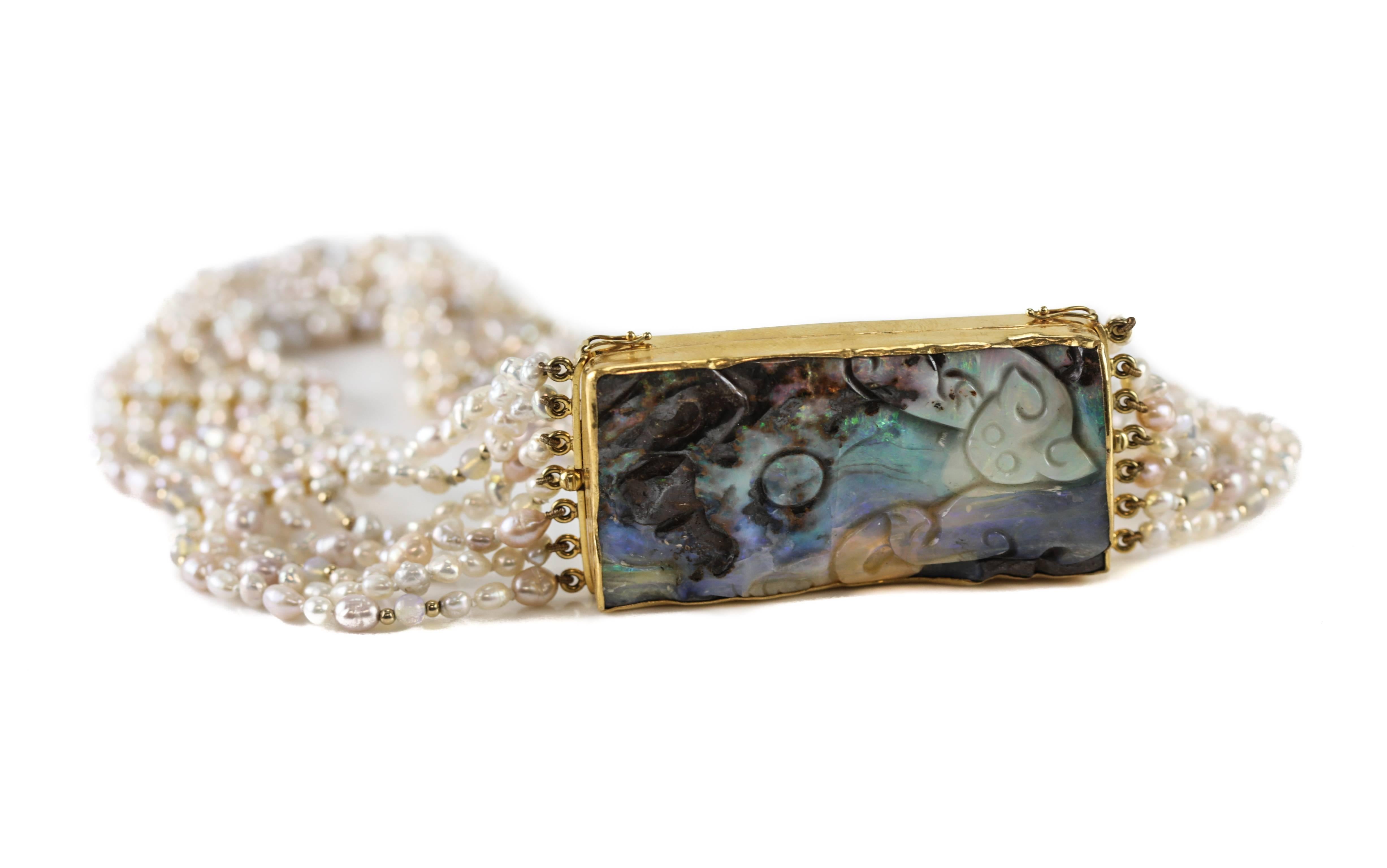 18k Gold Opal Pearl and 24-Karat Gold Choker by Harry Fireside For Sale