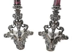 Pair of Italian Silver and Rhodochrosite Candelabra by Ganci Carmelo, Milan