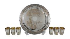 Japanese Gilt 800 Solid Silver Sake Tray and Cups