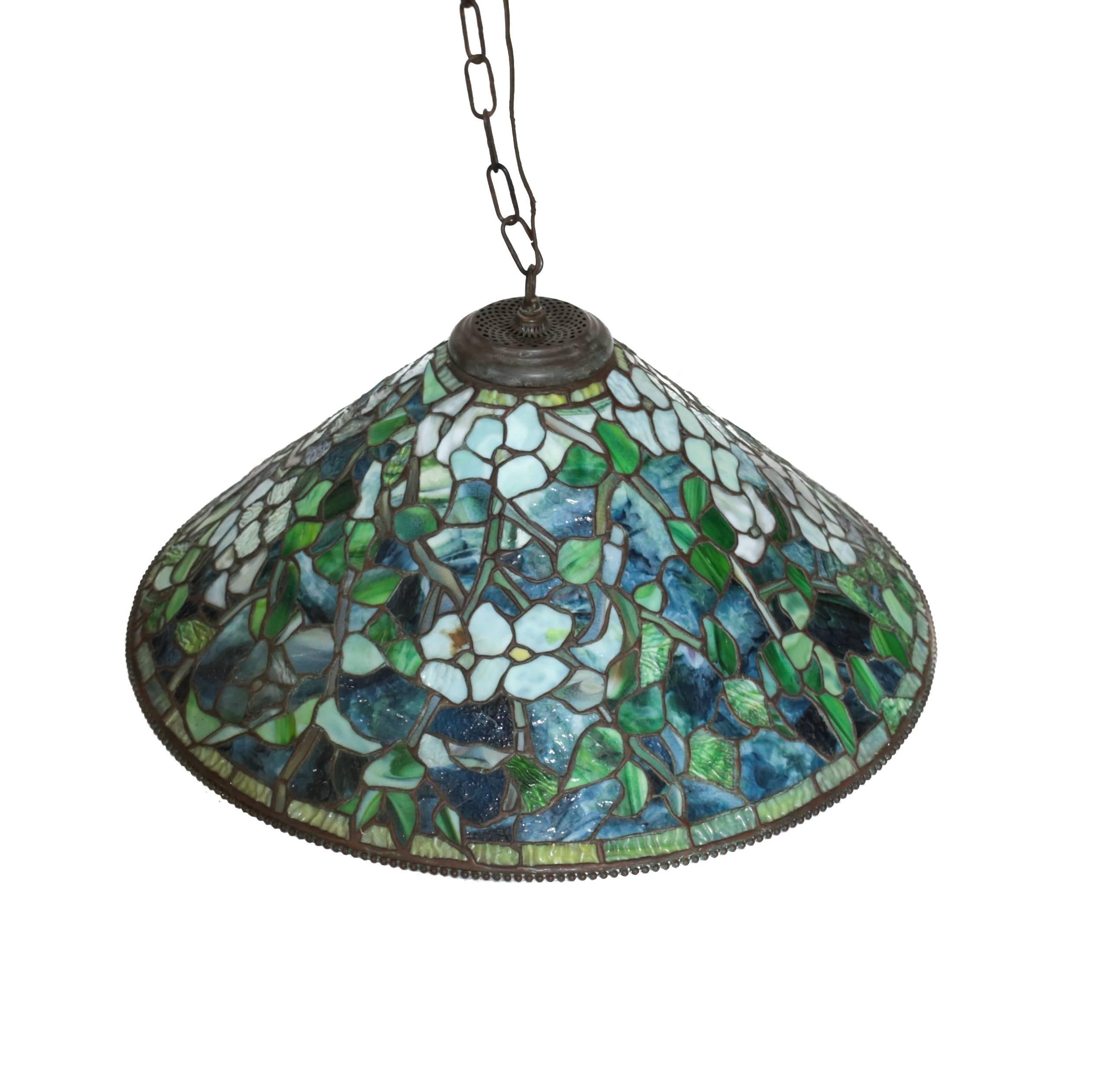 American Tiffany Studios Reproduction Stained Glass Mosaic Chandelier by Paul Crist