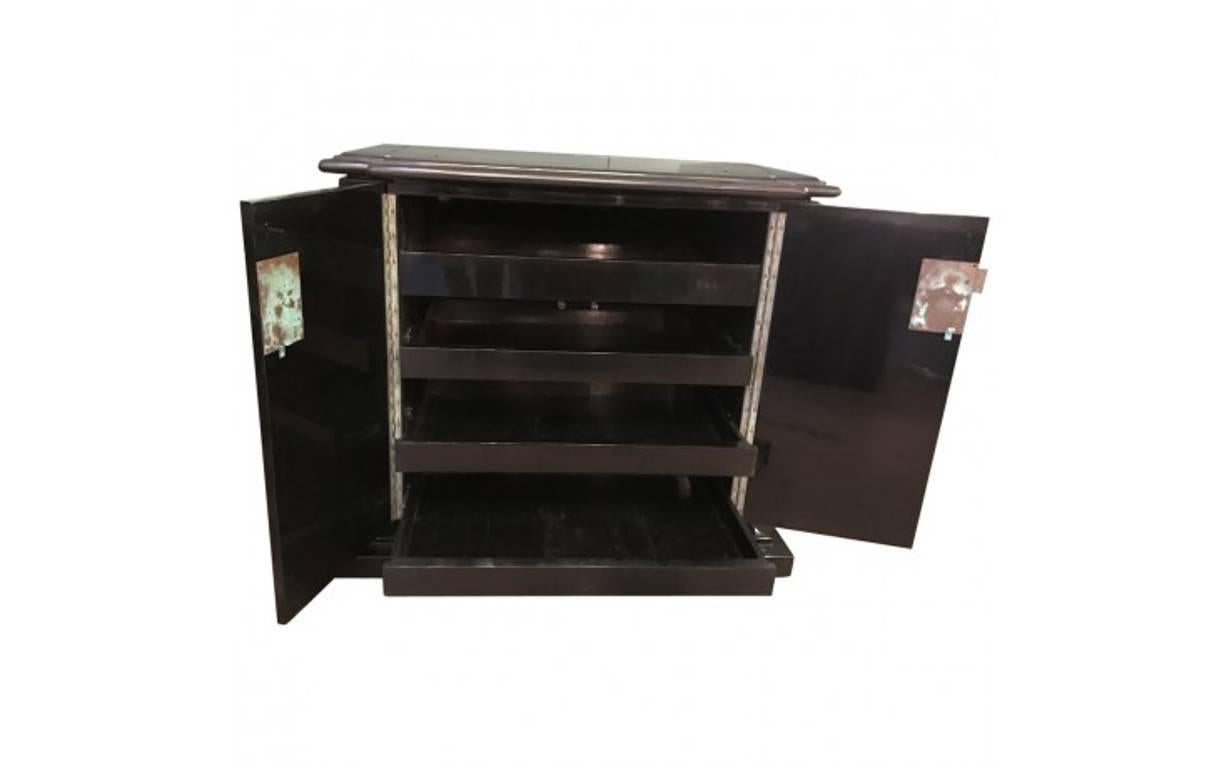 Italian High-Style Lacquered Wood, Acrylic and Patinated Metal Two-Door Cabinet For Sale