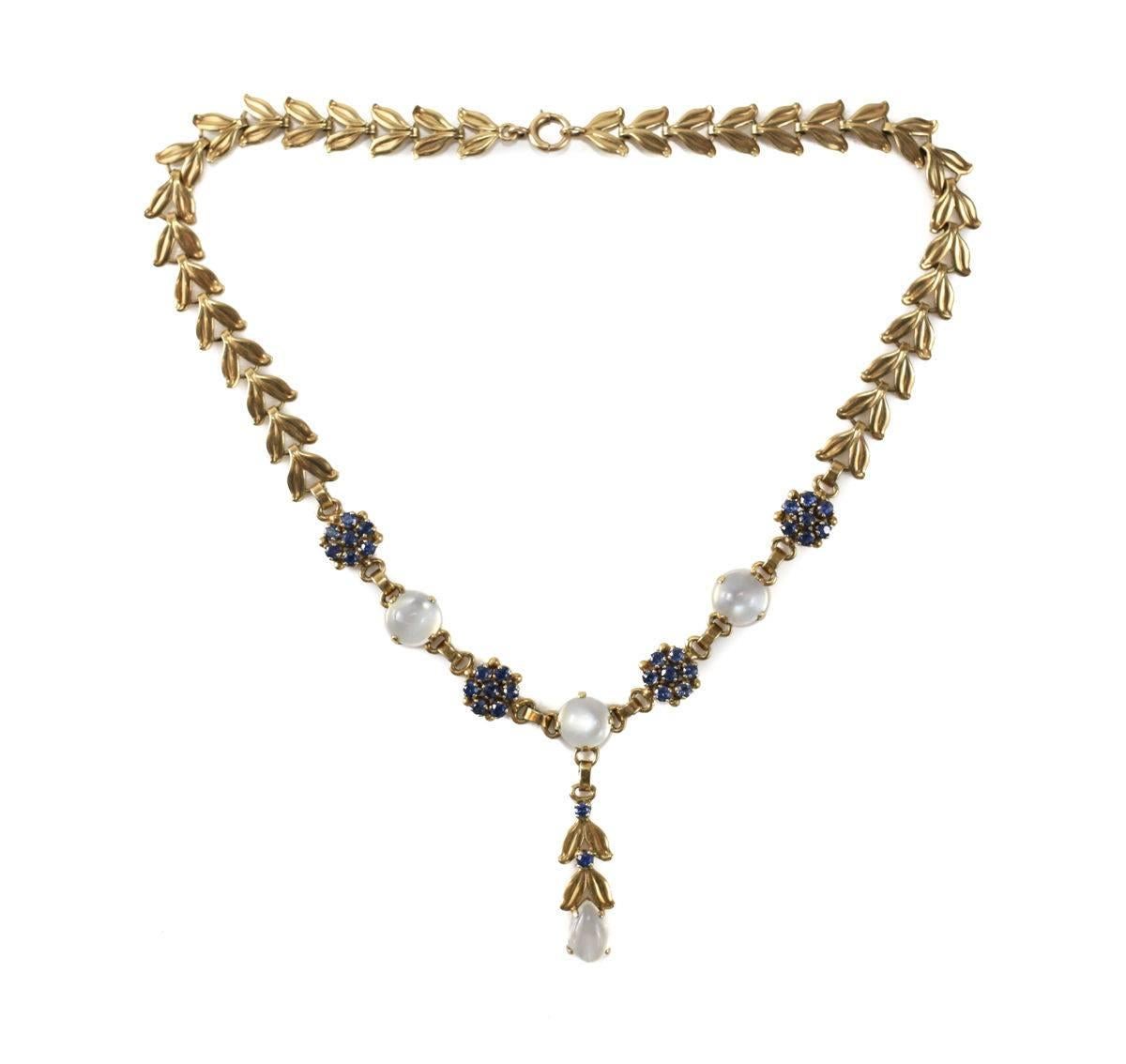 Retro 14-carat Gold Moonstone & Sapphire Choker Necklace by Tiffany & Co For Sale