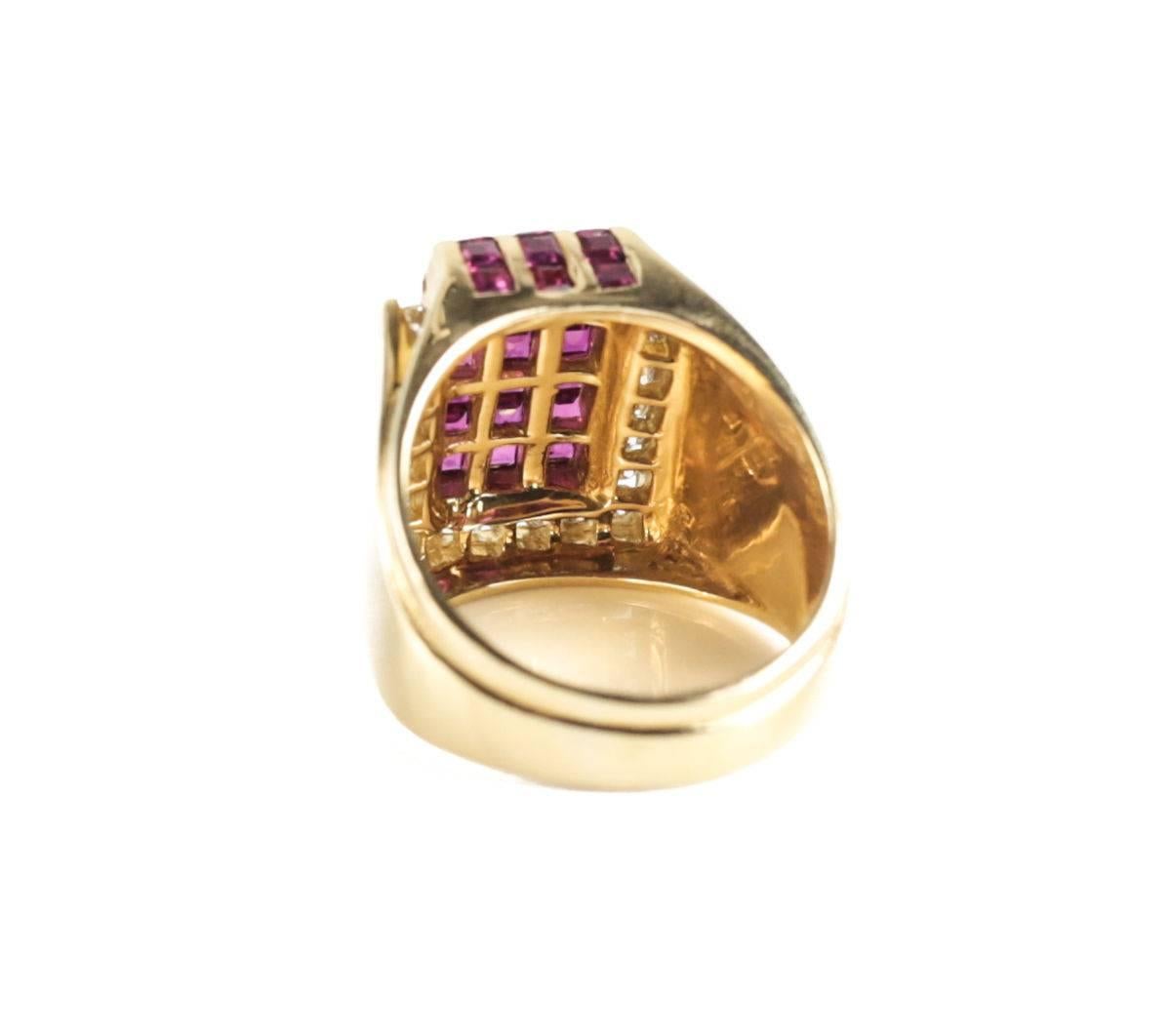 Charles Krypell 18 Karat Yellow Gold Diamond and Ruby Ring In Excellent Condition For Sale In Pasadena, CA