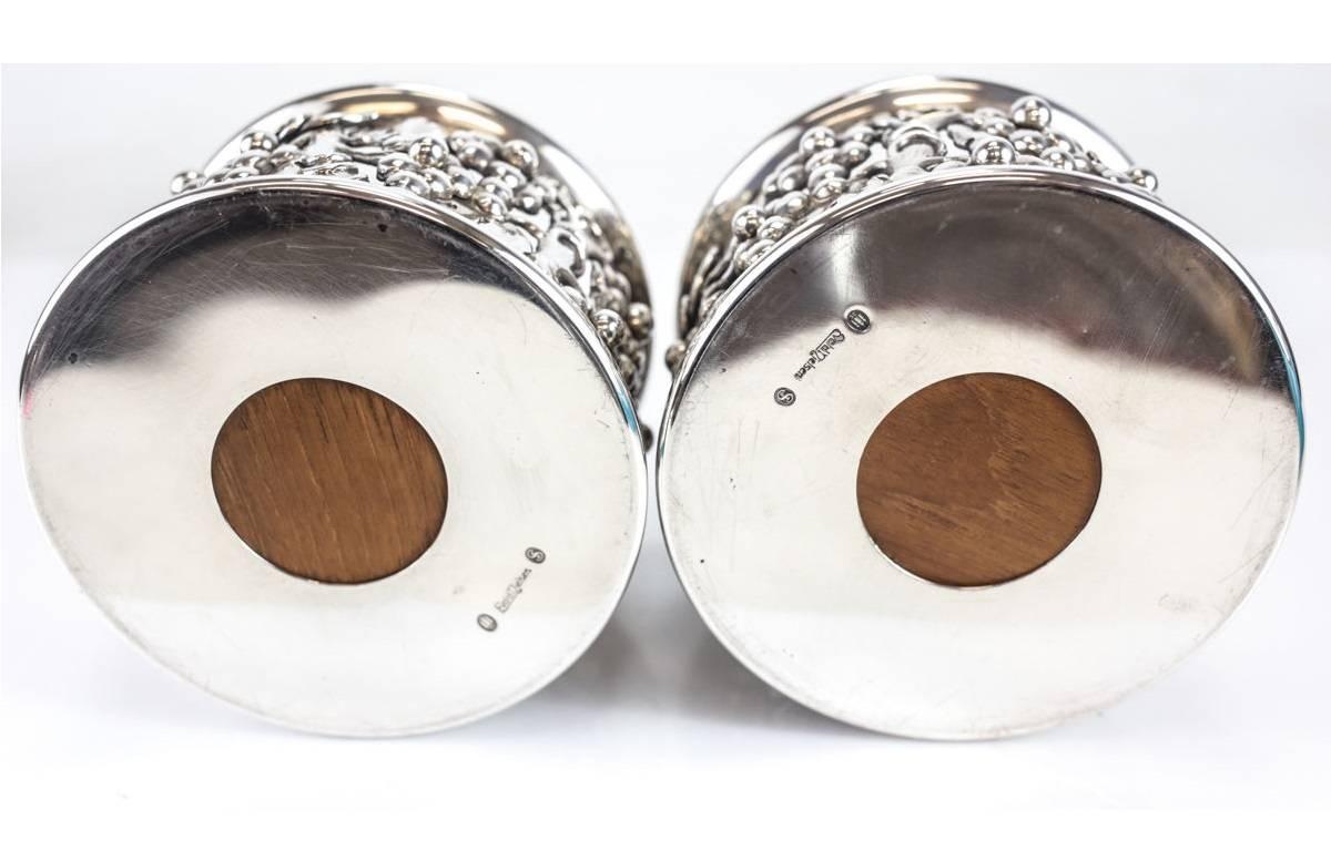 Pair of Evald Nielsen 826 Silver Wine Coasters In Good Condition For Sale In Pasadena, CA