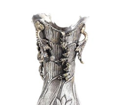 Continental 900 Silver Niello Hand-Hammered Footed Vase