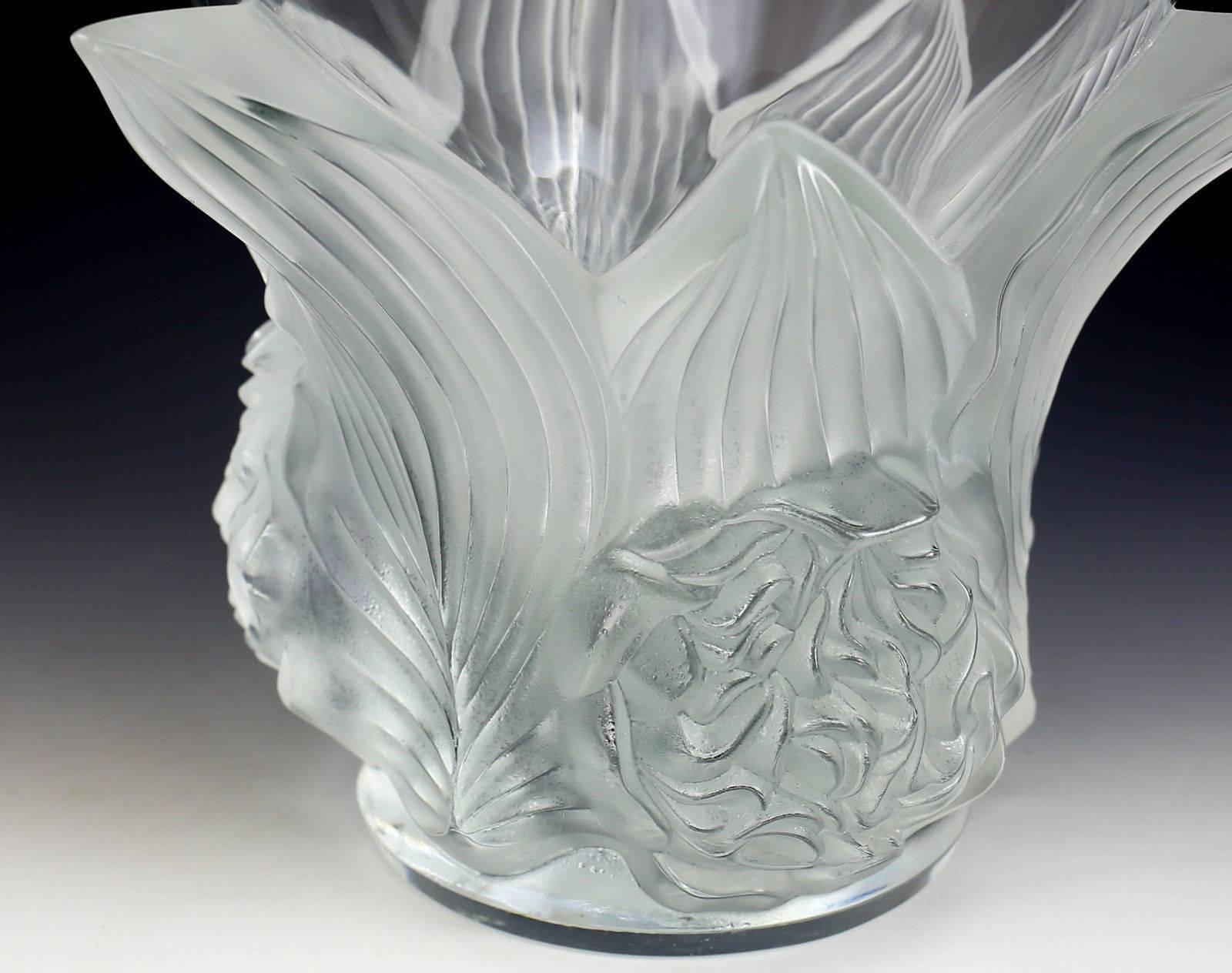 Lalique France crystal peonies vase, limited edition of only 99. Stunning handblown, cut and polished crystal vase with raised and textured peonies at the base. Signed Lalique and numbered.