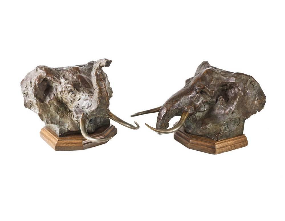 A stunning Sandy Scott bronze bookends - figural elephants, limited edition. Beautiful bronze elephant heads to either side. Signed to the verso and is limited edition of 64. Mounted to a wood base.