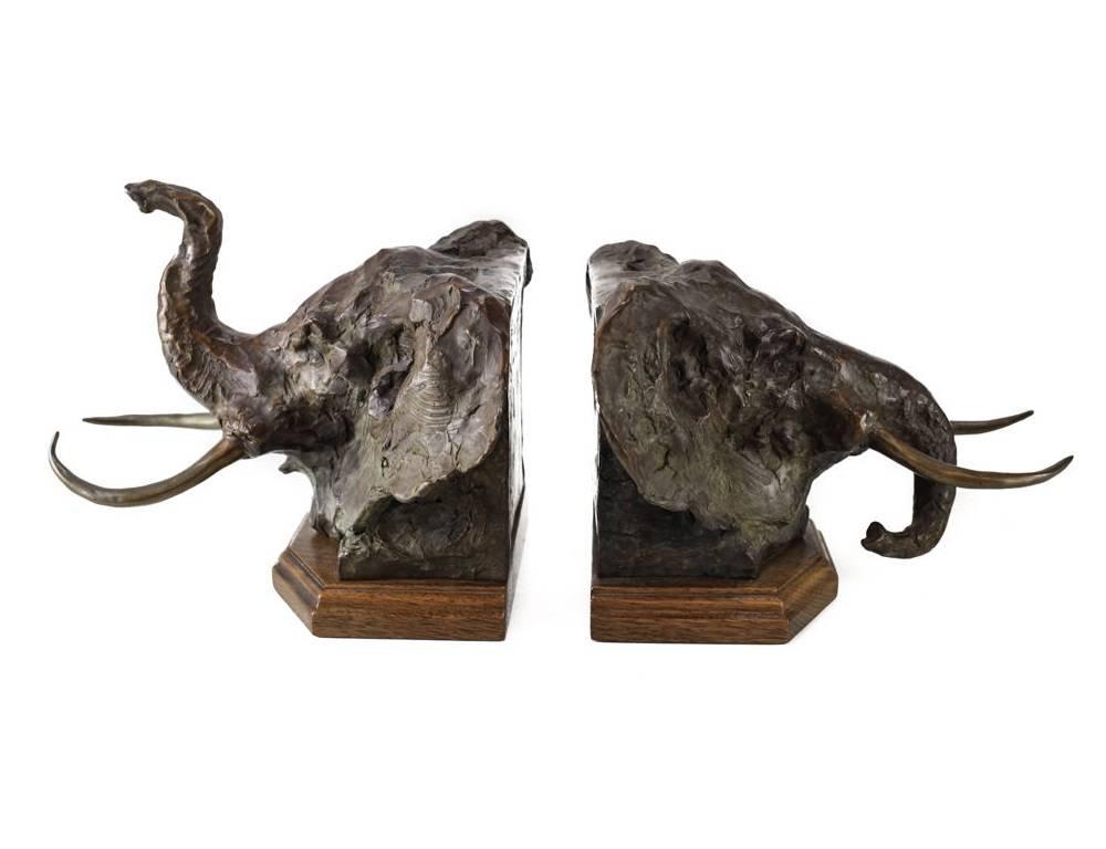 Bronze and Wood Mounted Bookends by Sandy Scott In Good Condition In Pasadena, CA
