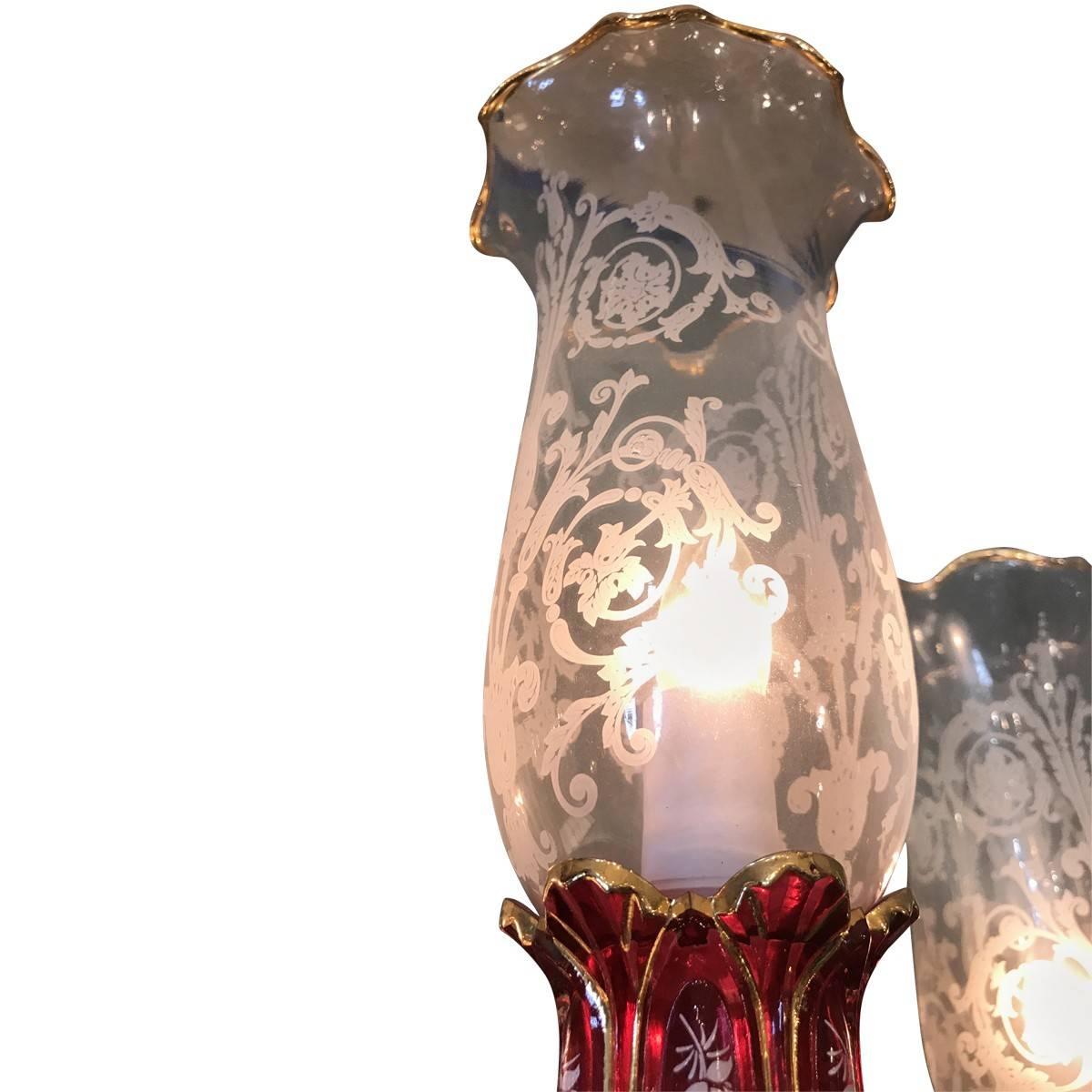 20th Century Baccarat Style Bohemian Crystal and 24-Karat Gold Sconces In Excellent Condition In Pasadena, CA