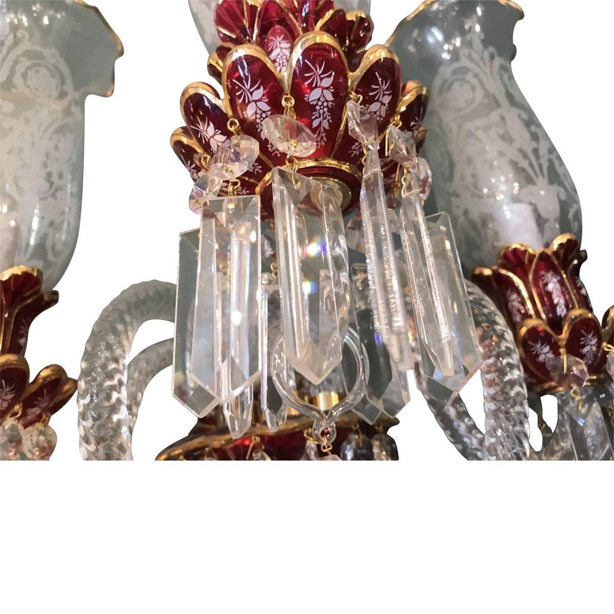 Czech 20th Century Baccarat Style Bohemian Crystal and 24-Karat Gold Sconces