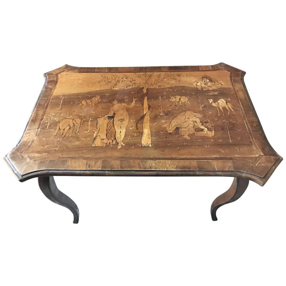 18th Century Adam and Eve Inlayed Walnut Table, German For Sale