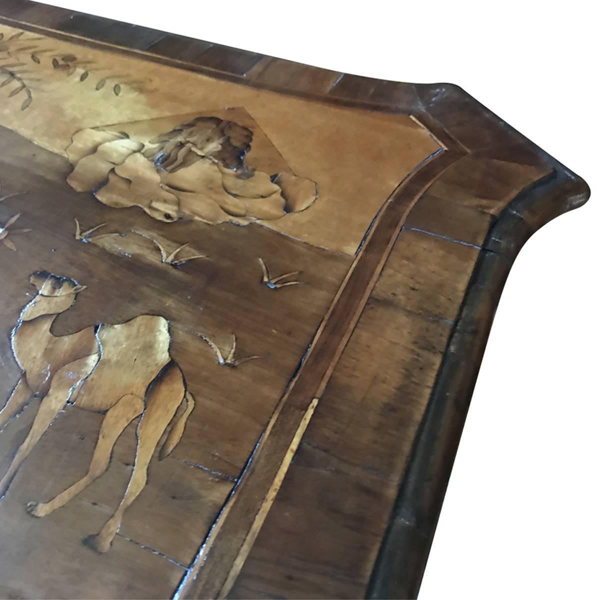 Hand-Carved 18th Century Adam and Eve Inlayed Walnut Table, German For Sale