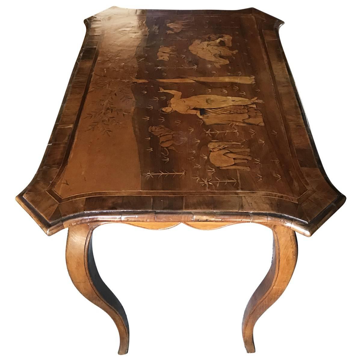 Other 18th Century Adam and Eve Inlayed Walnut Table, German For Sale