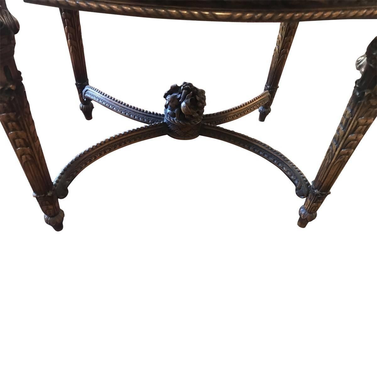 American Scholle Furniture Co. Side Table, Heavily Carved and Inlaid Low Table