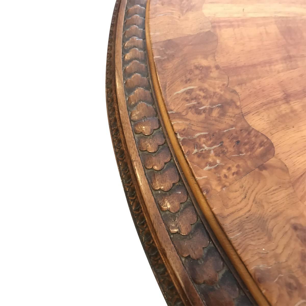 Scholle Furniture Co. Side Table, Heavily Carved and Inlaid Low Table (Handgeschnitzt)