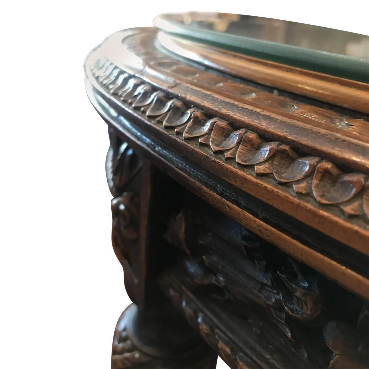 Scholle Furniture Co. Side Table, Heavily Carved and Inlaid Low Table (amerikanisch)