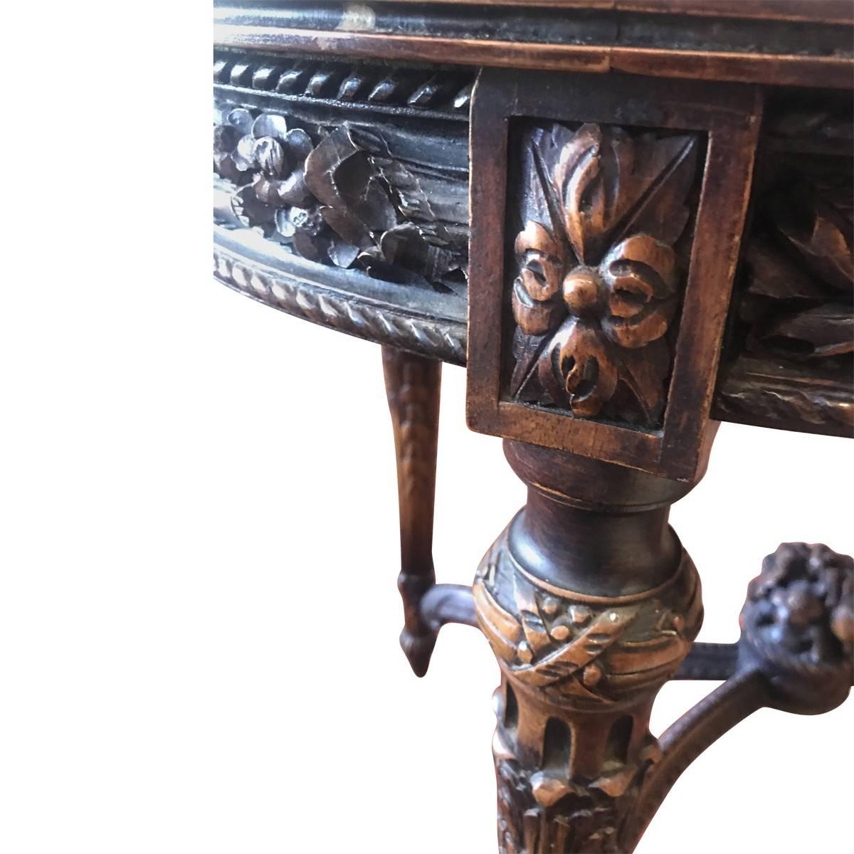 Scholle Furniture Co. Side Table, Heavily Carved and Inlaid Low Table (Sonstiges)