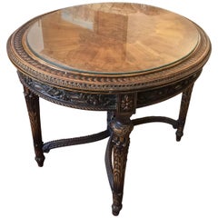 Scholle Furniture Co. Side Table, Heavily Carved and Inlaid Low Table