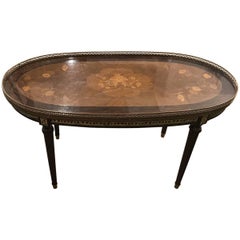 French Antique Inlayed Bronze Top Bouillotte Table