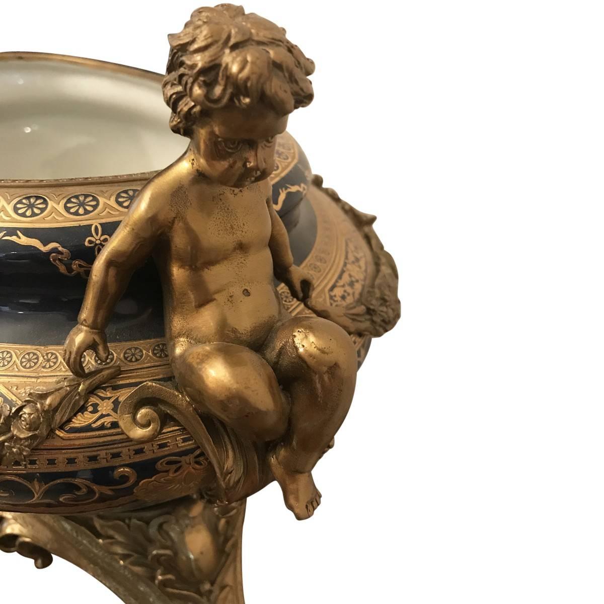 French Louis XVI Style Gilt Bronze-Mounted Porcelain Centre Bowl