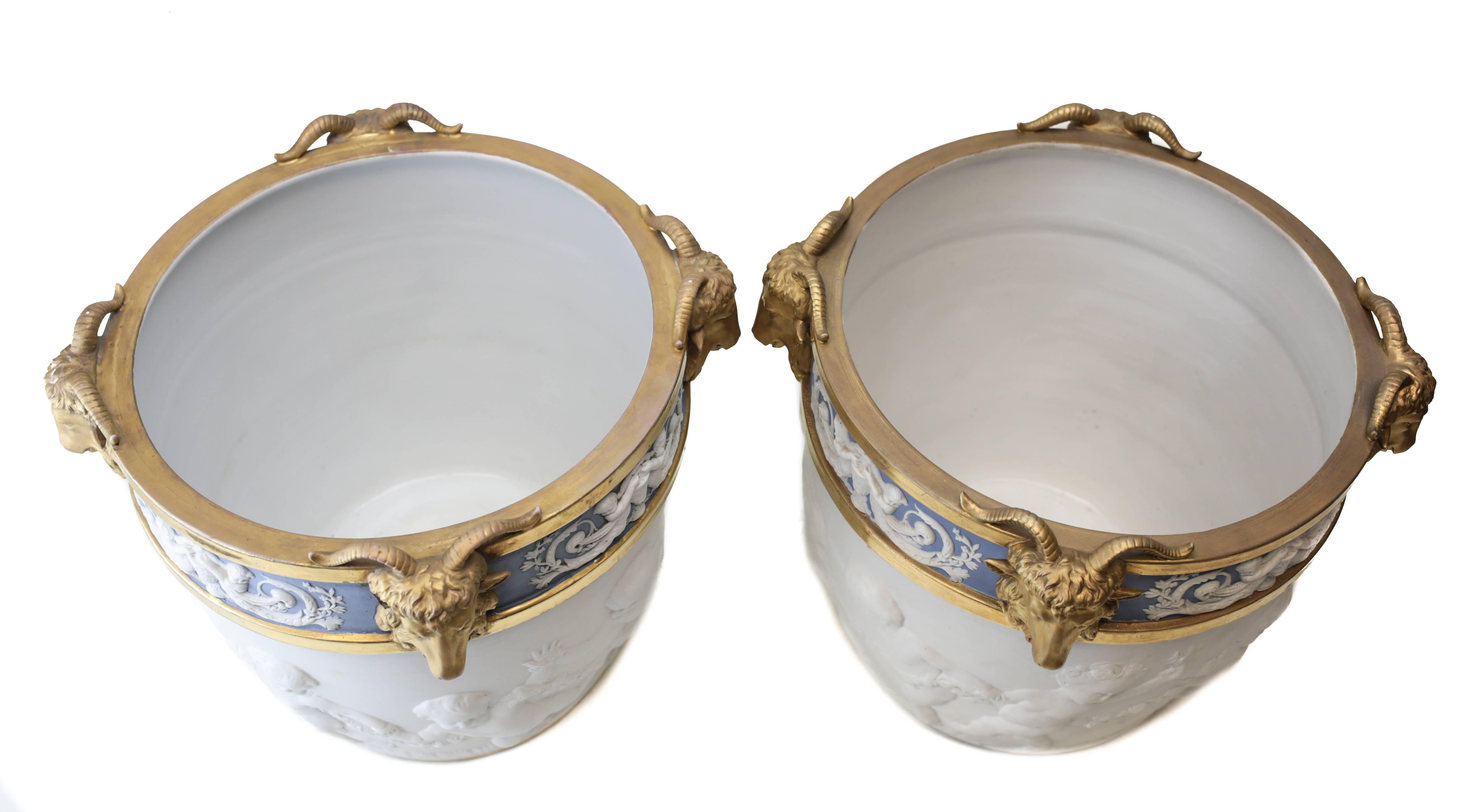 19th Century Large Pair of Sevres French Porcelain Cache Pots