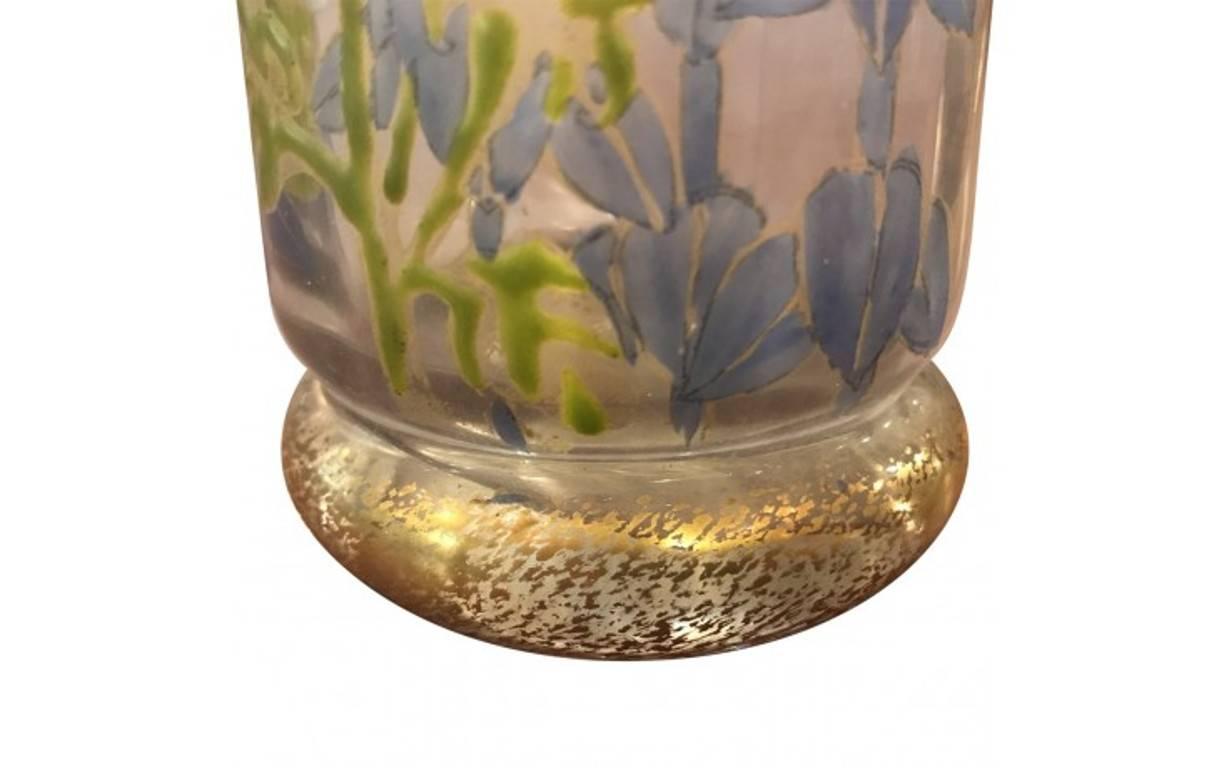 Pair of Antique French Enameled Opaline Glass Vases In Excellent Condition In Pasadena, CA