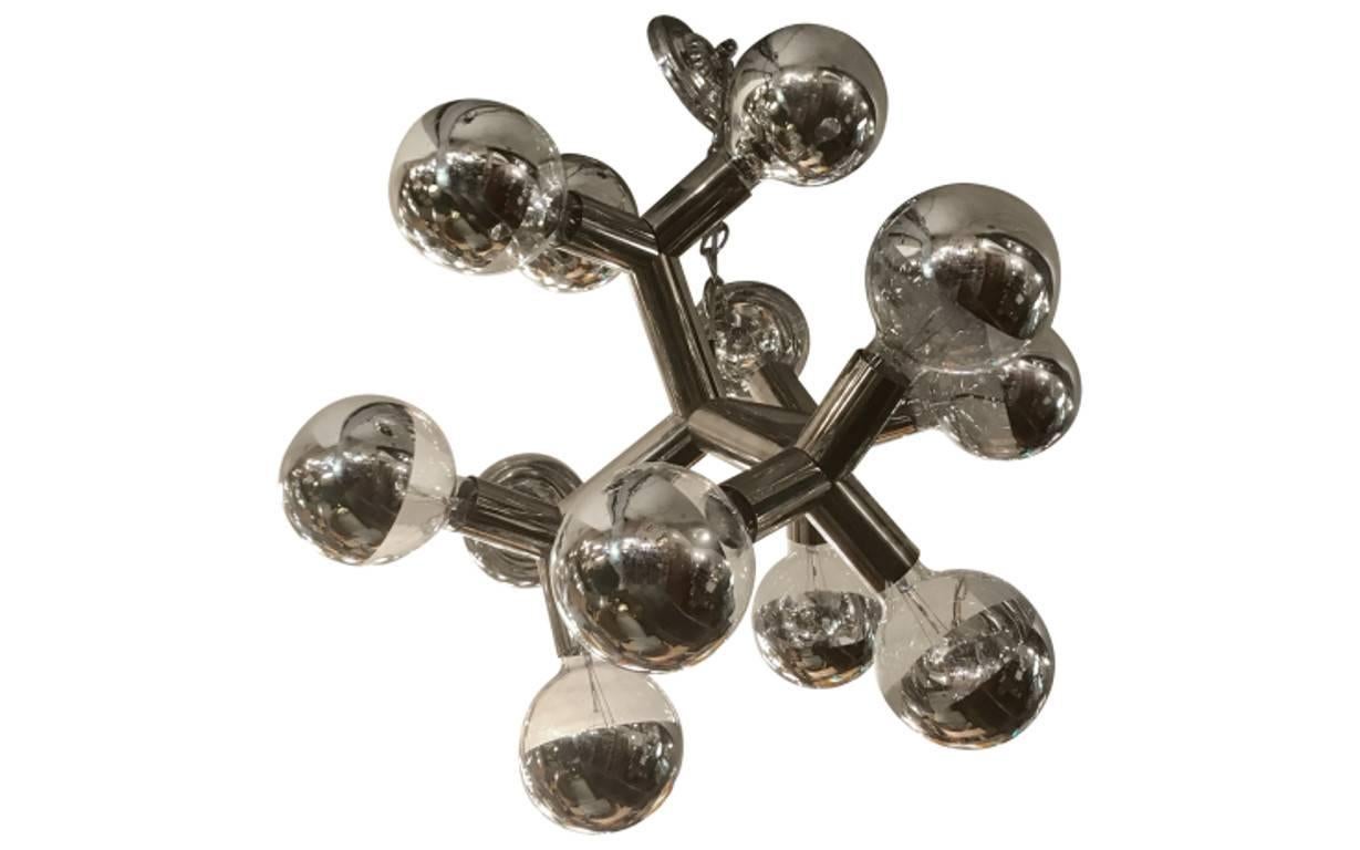 Austrian J.T. Kalmar Atomic Molecule  Modern Midcentury Chrome Chandelier