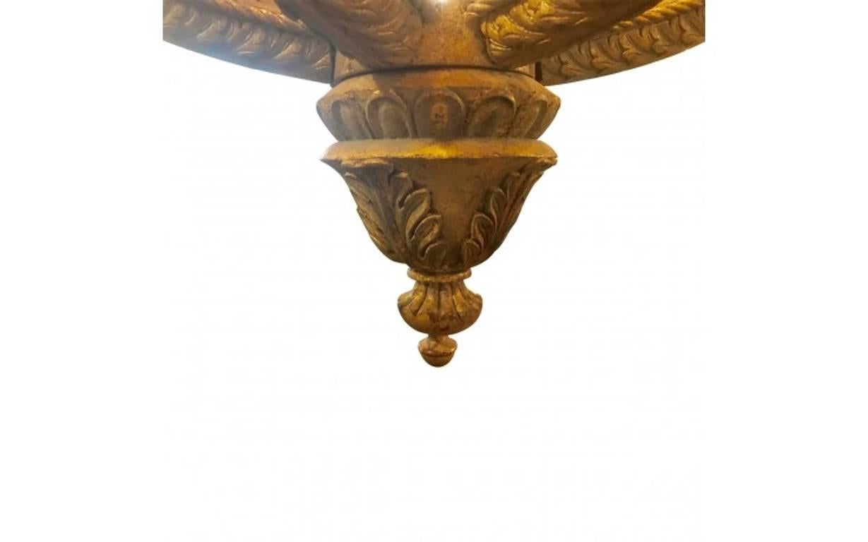 Oversized Giltwood Globe Pendant Lantern In Excellent Condition In Pasadena, CA