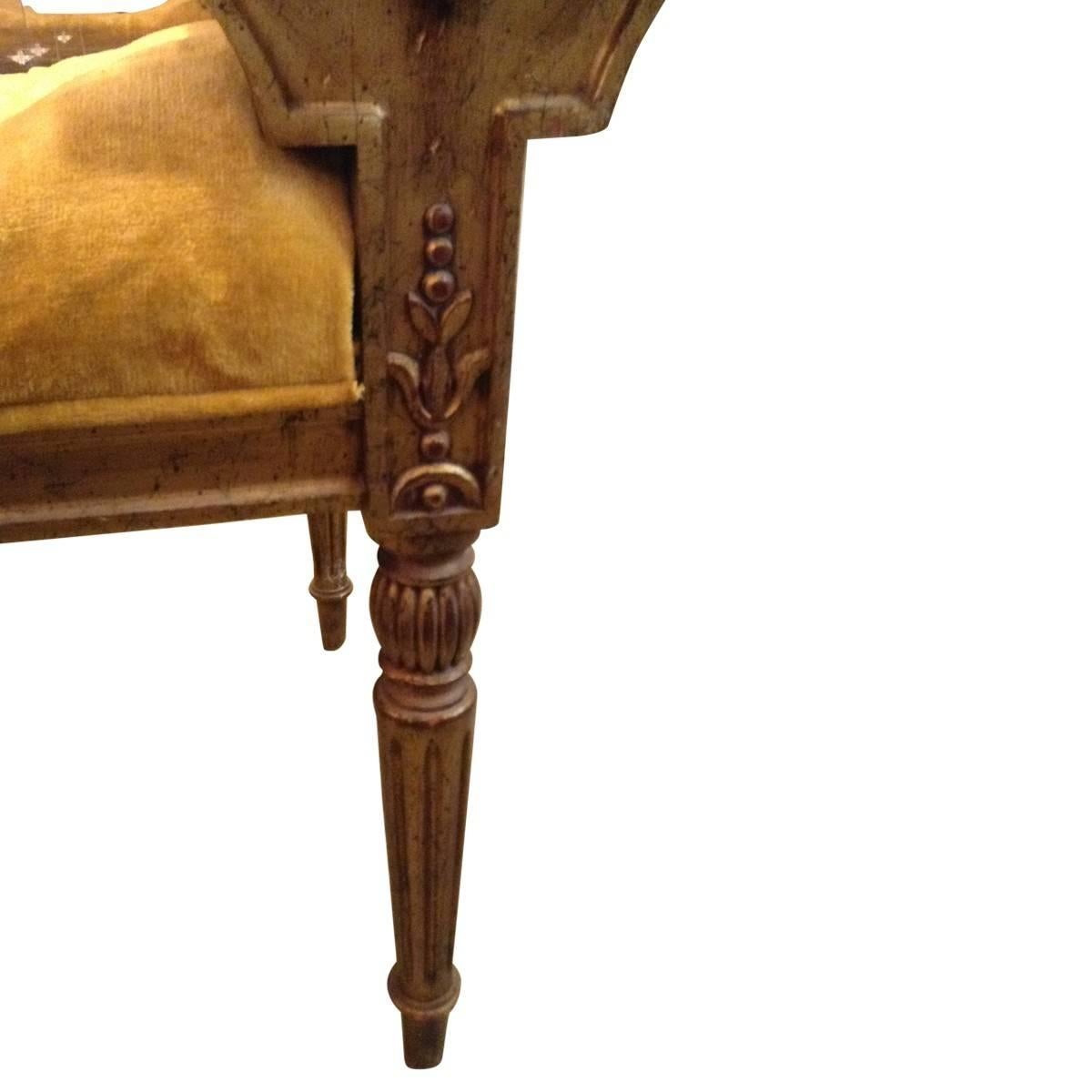 Italian Traditional Neoclassical Style Velvet Upholstered Bench