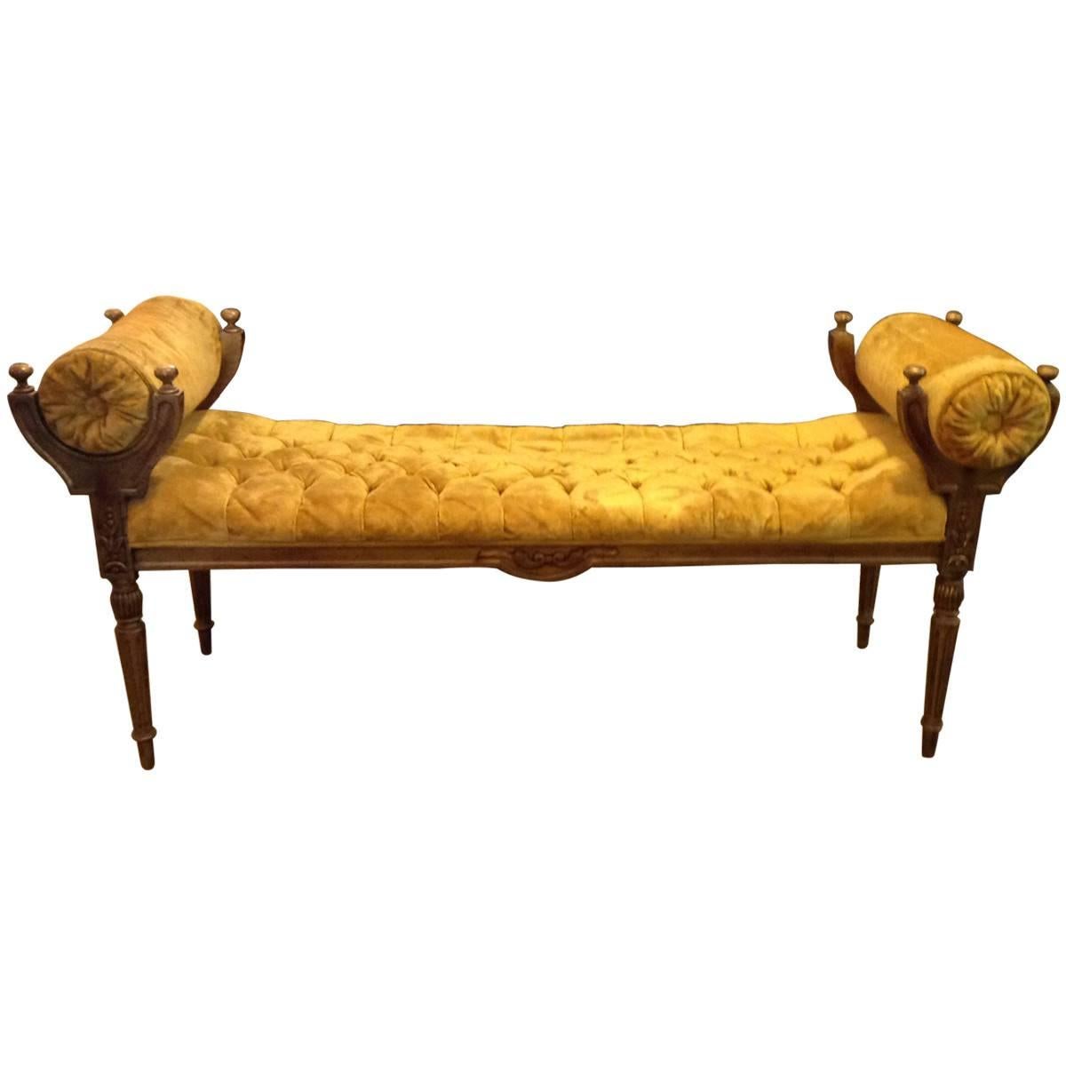 Traditional Neoclassical Style Velvet Upholstered Bench