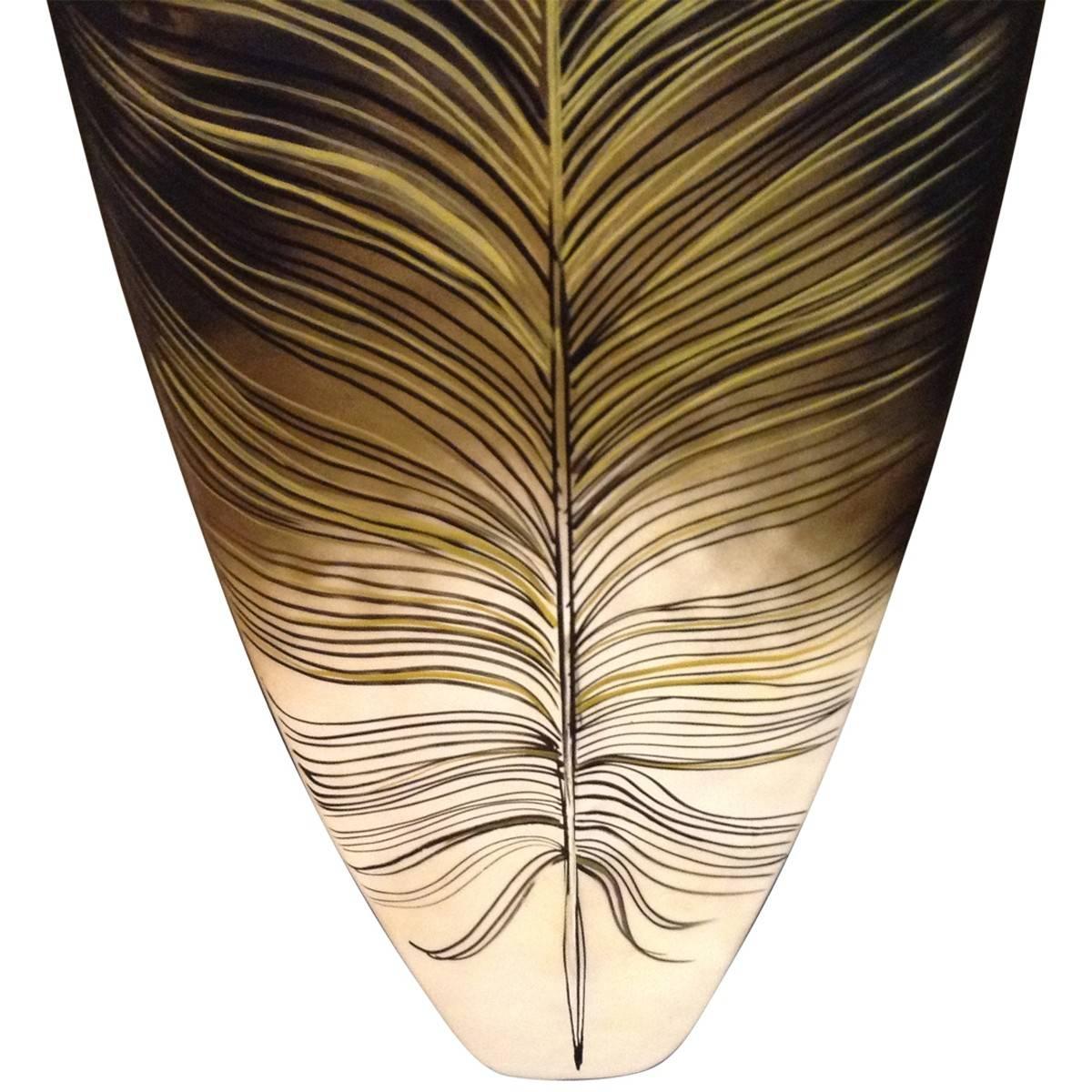 20th Century Tomek Sadurski Hand-Painted Feather Surfboard