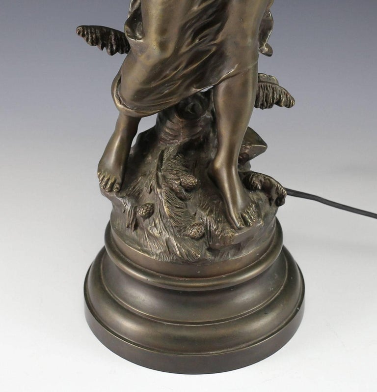 L and F Moreau Patinated Bronze Figural Lamp with Rock Crystal Flame