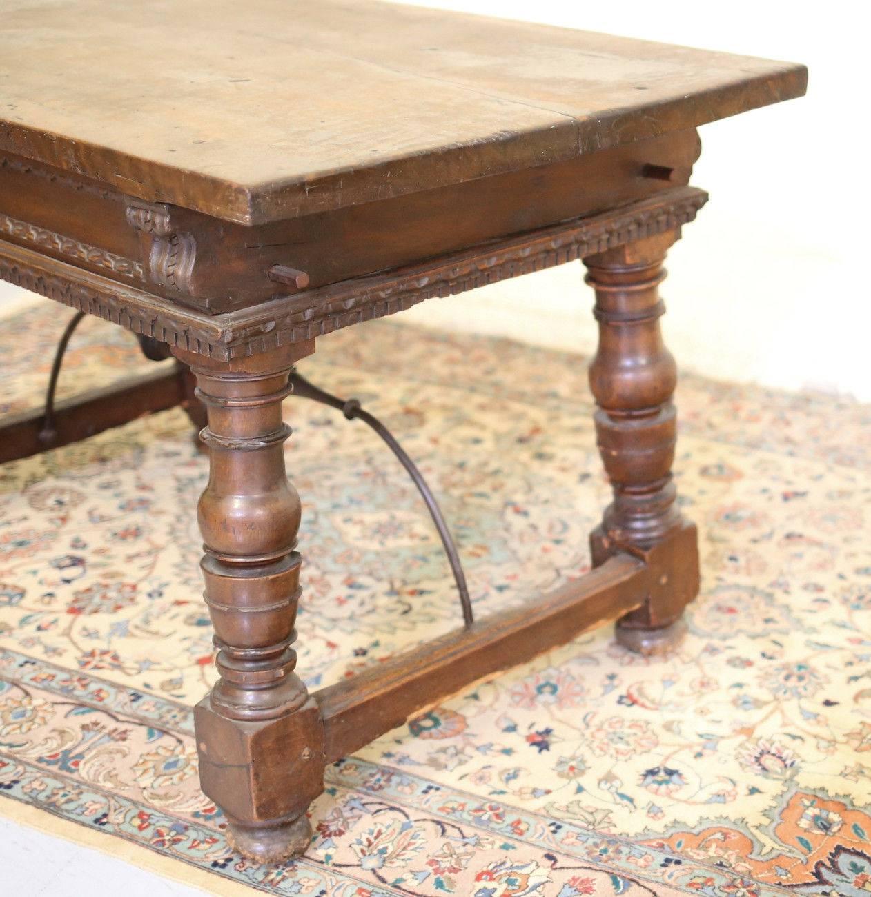 18th Century Continental Rustic Desk Possibly Italian with Iron Supports In Good Condition For Sale In Pasadena, CA