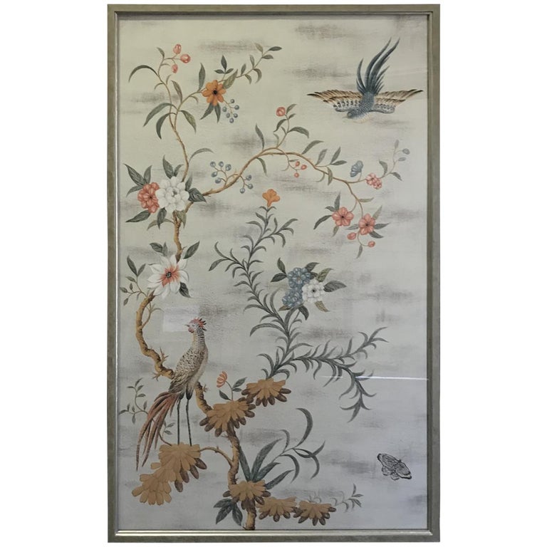 Pair of Framed Modern Midcentury Gracie Chinoiserie