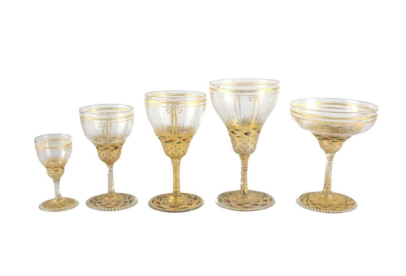 Italian Exceptional 19th Century Venetian Stemware and Dessert Service for Eight For Sale