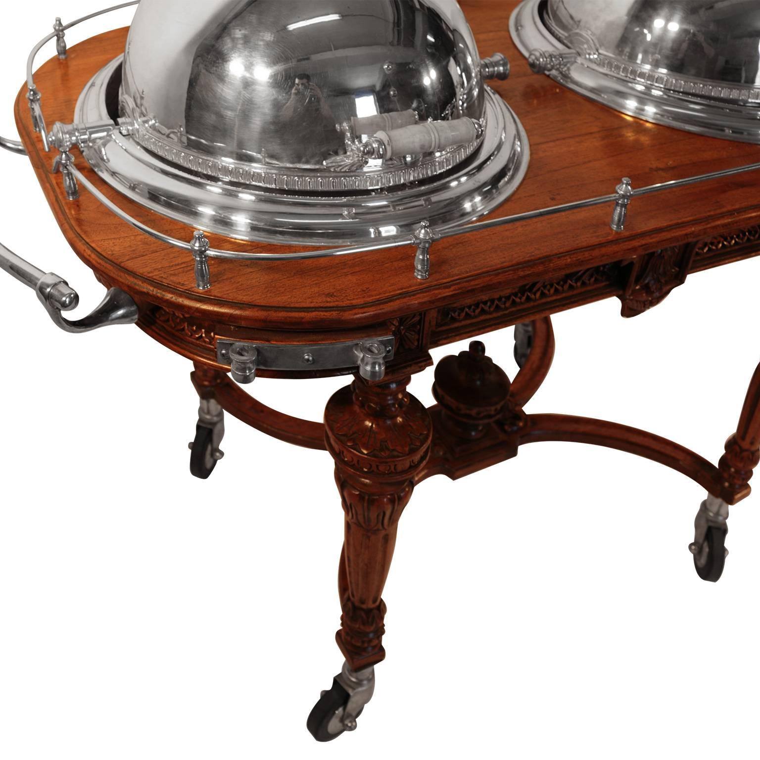 English Hand-Carved Oak Double Serving Trolley, Royal Castle Sheffield