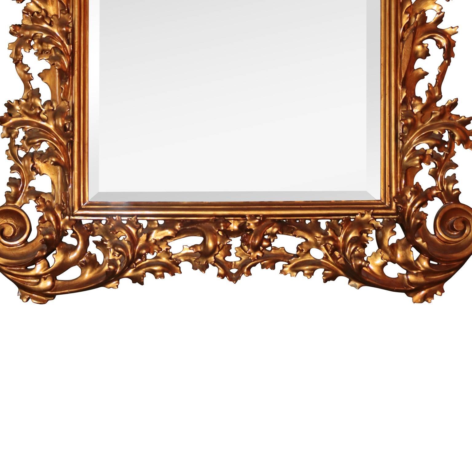 Glass 19th Century, French Gilded Rococo Wall Mirror