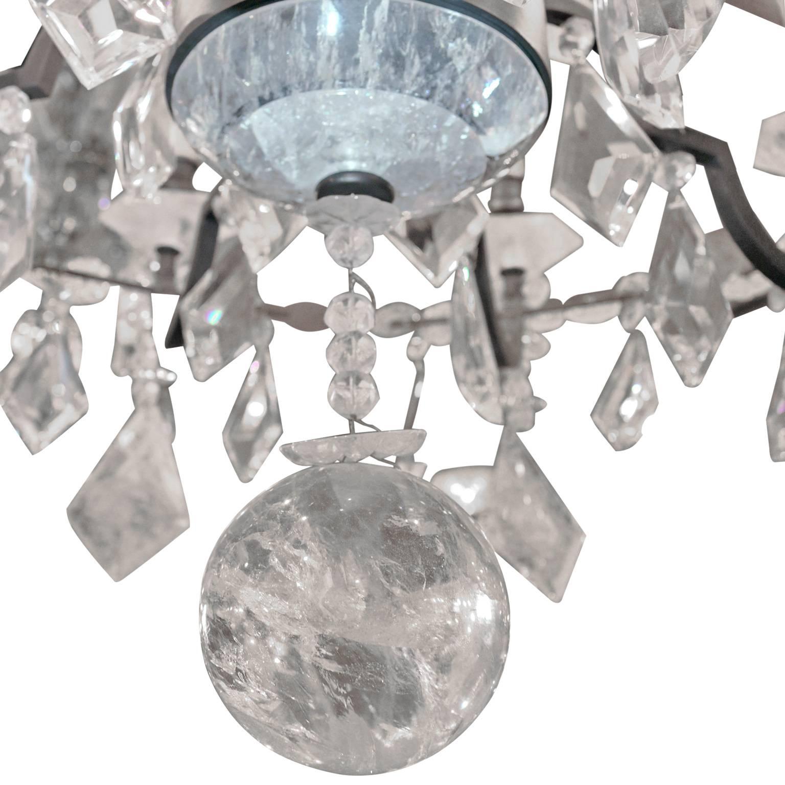 Hand-Crafted Pair of Modern Rock Crystal Chandliers For Sale