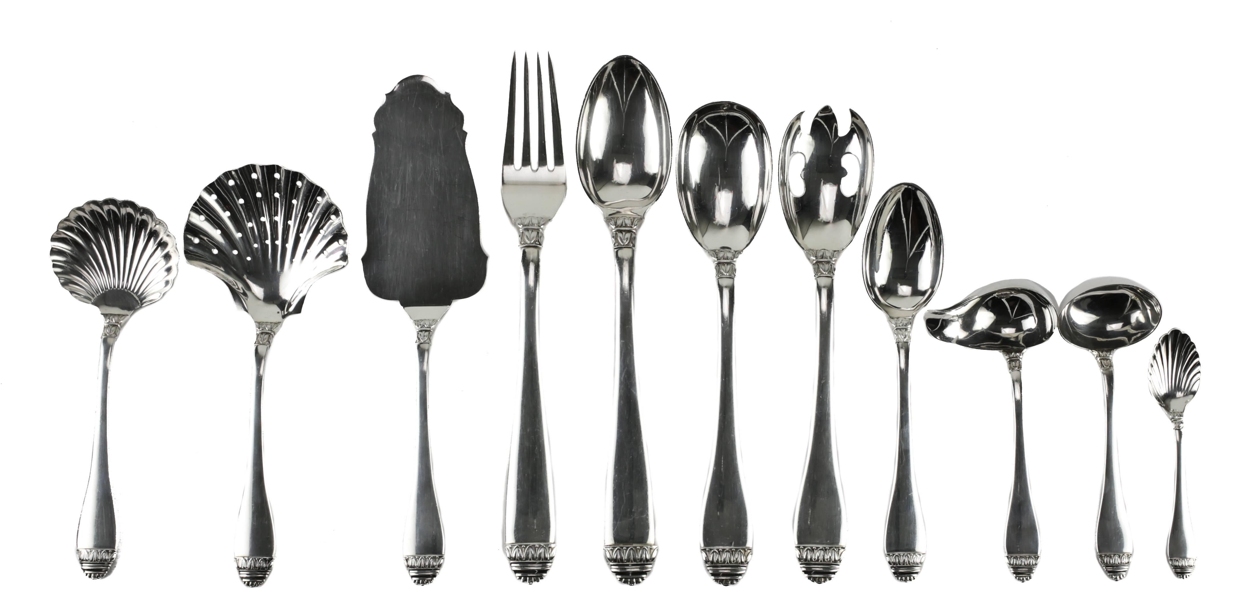 Italian 11-Piece Sterling Silver Flatware Service for 12 in French Empire by Buccellati