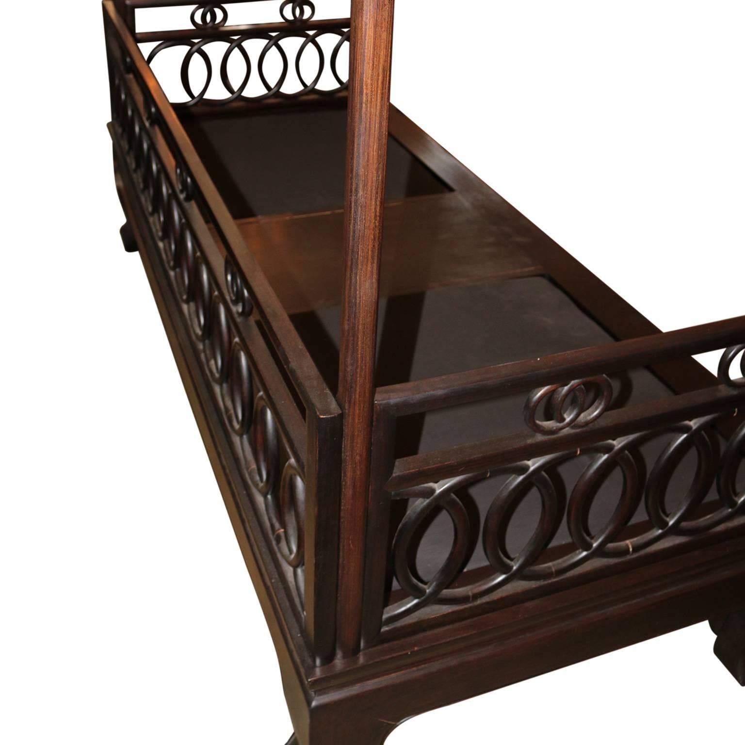 Hand-Crafted 1930s Modern Asian Opium Rosewood Daybed with a Small Stool