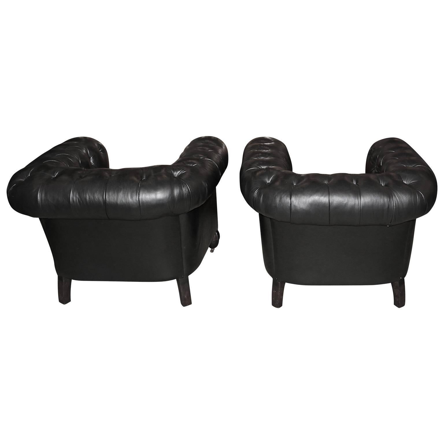 Pair of Chesterfield Leather Tufted Club Seats 2